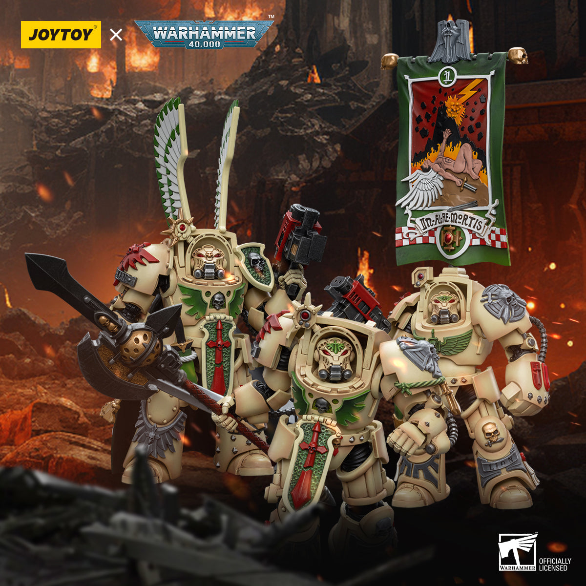 JOYTOY Warhammer 40K Action Figure 1/18 - Dark Angels Deathwing Knight Master Con Flagello 13.7cm - 4