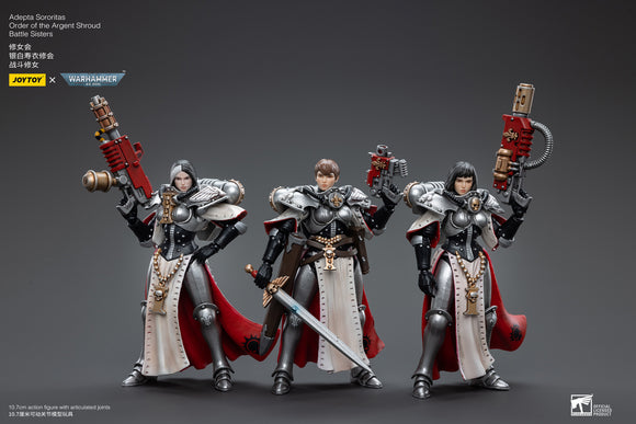 1/18 JOYTOY Action Figure Warhammer Adepta Sororitas Battle Sisters Order of the Argent Shroud Sisters(3pcs)